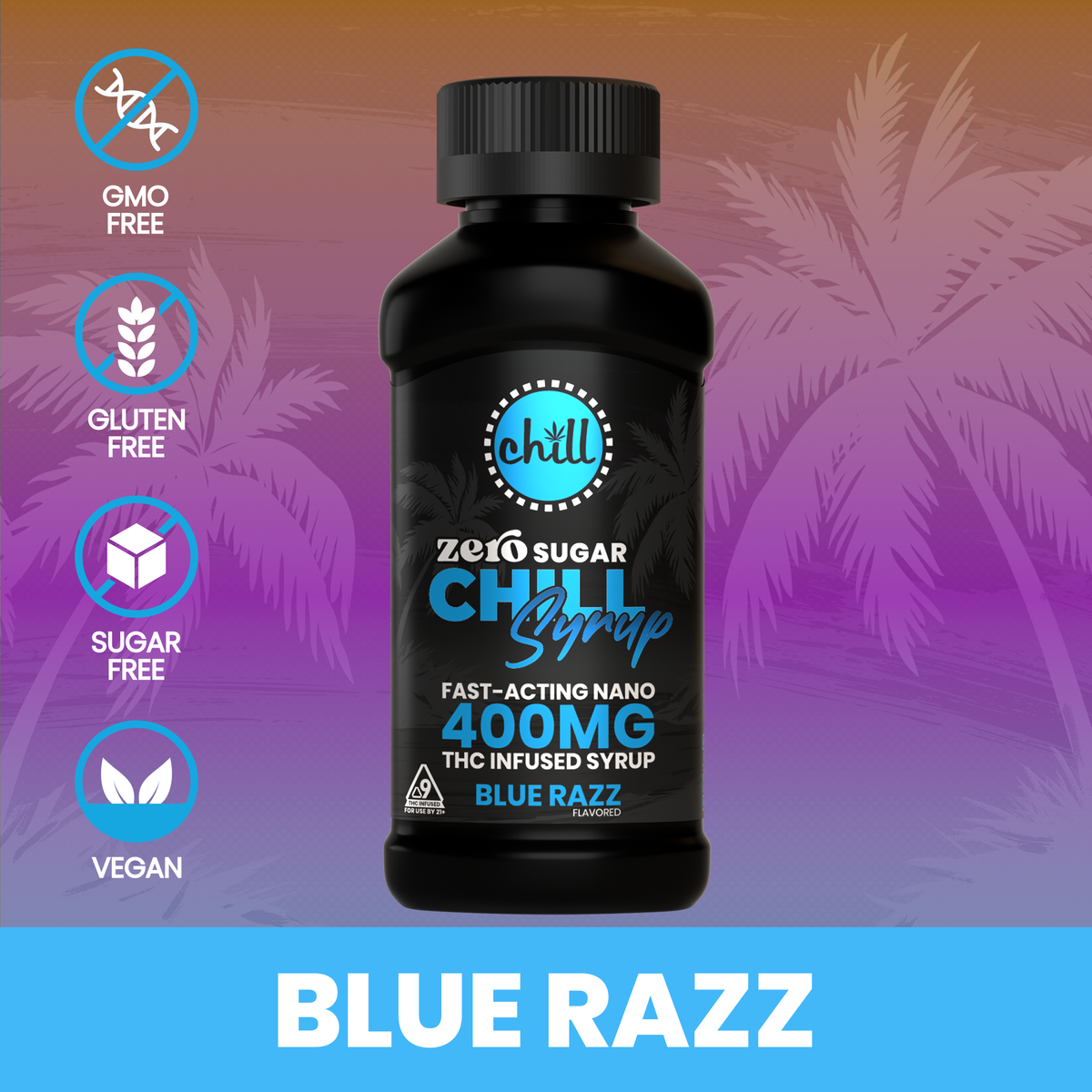 Zero Sugar Blue Razz Delta 9 THC Syrup | 400mg