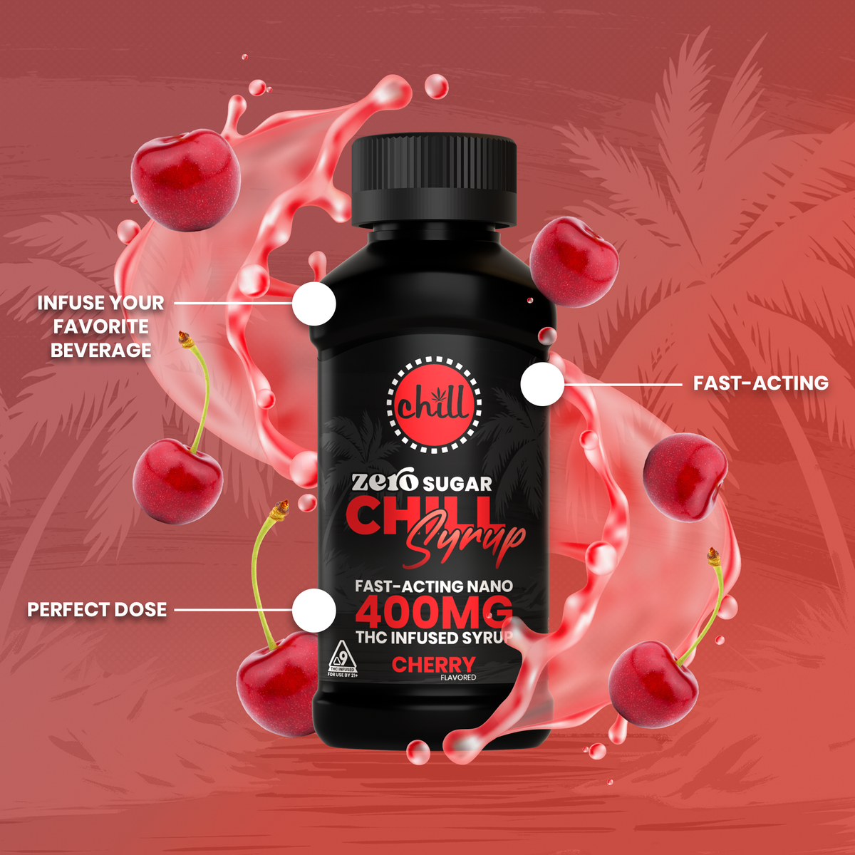 Zero Sugar Cherry Delta 9 THC Syrup | 400mg Hover