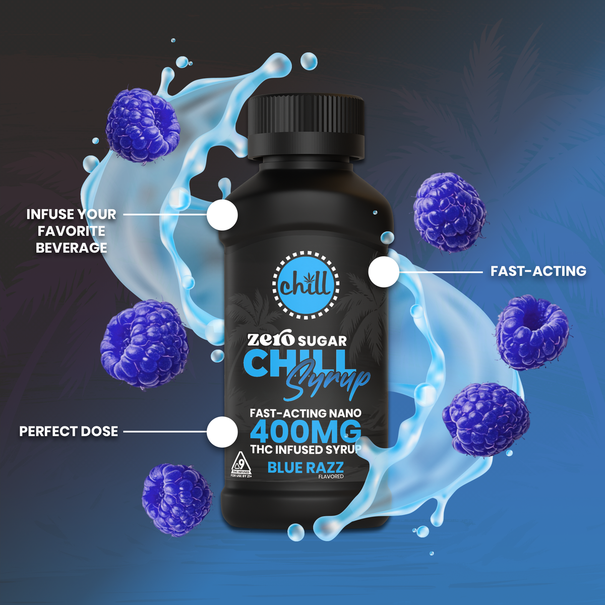 Zero Sugar Blue Razz Delta 9 THC Syrup | 400mg Hover