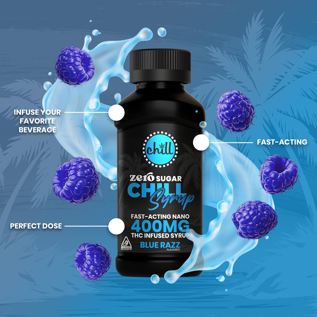 Zero Sugar Blue Razz Delta 9 THC Syrup | 400mg Hover