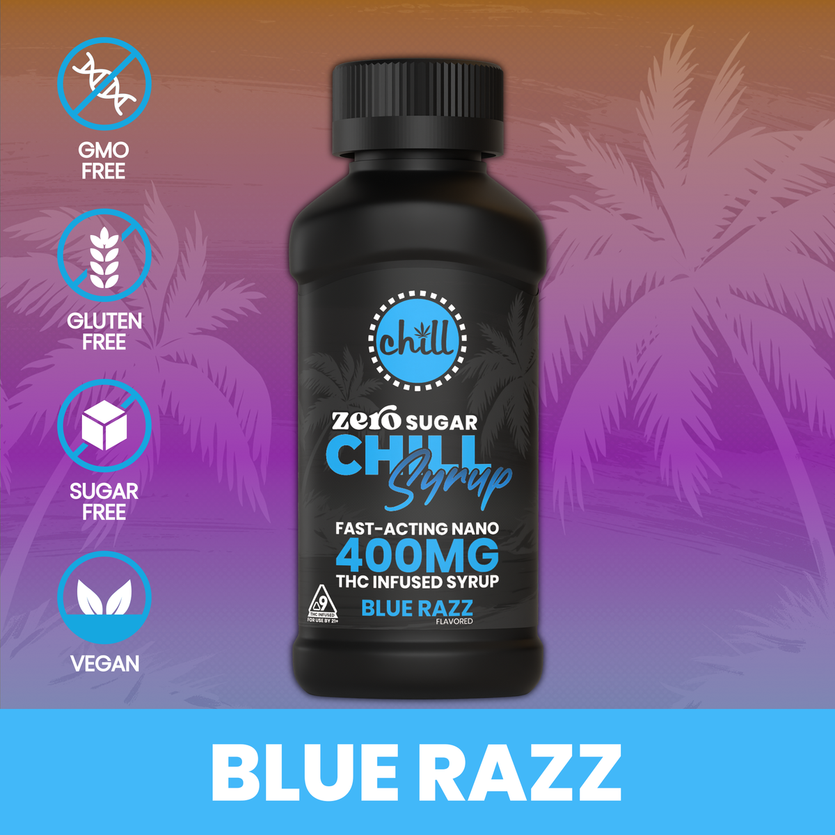 Zero Sugar Blue Razz Delta 9 THC Syrup | 400mg