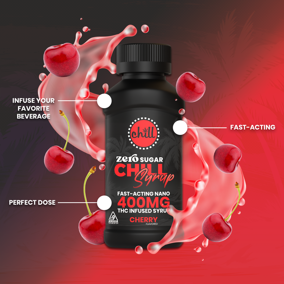 Zero Sugar Cherry Delta 9 THC Syrup | 400mg Hover
