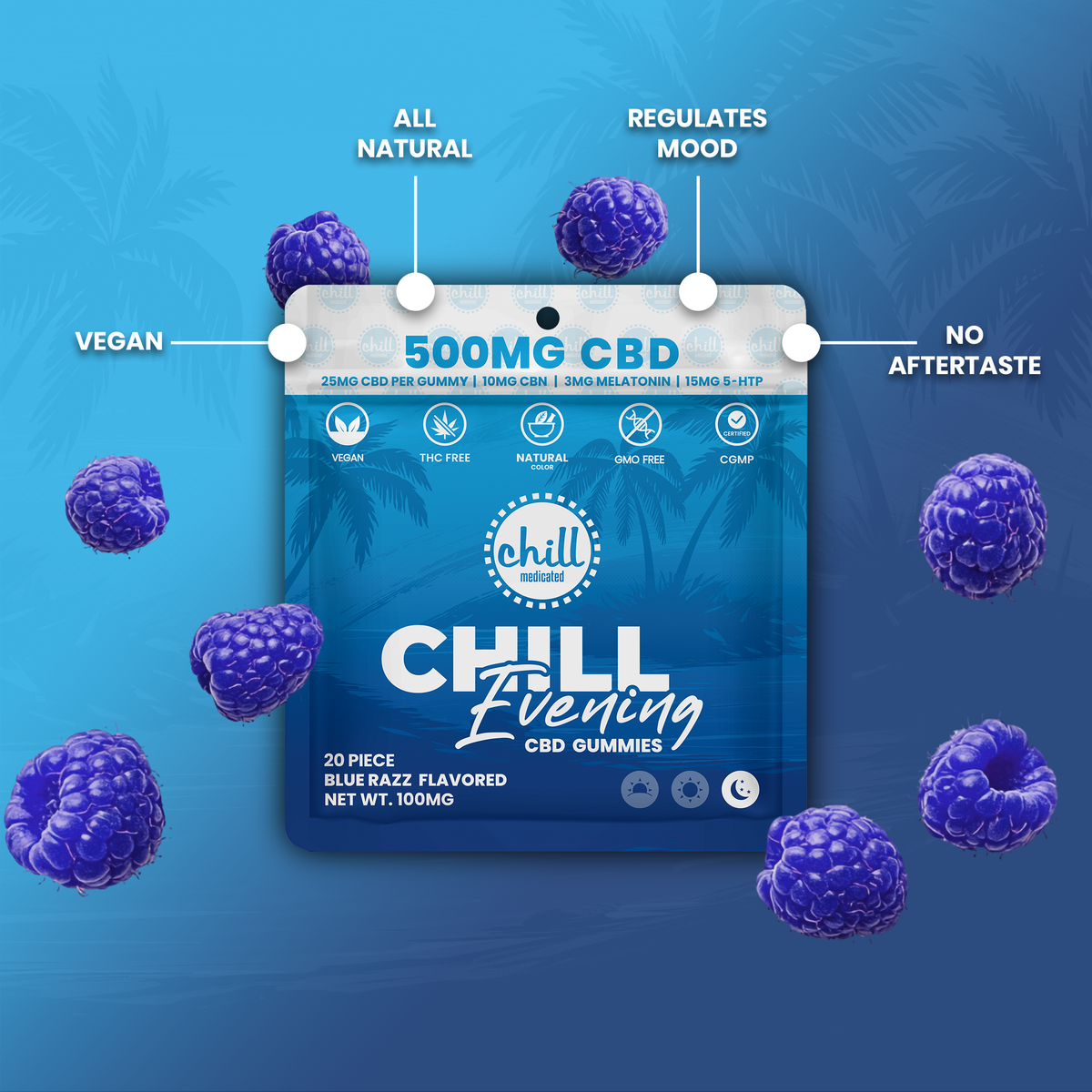 Blue Razz Gummies | 700mg CBD+CBN | Evening Hover