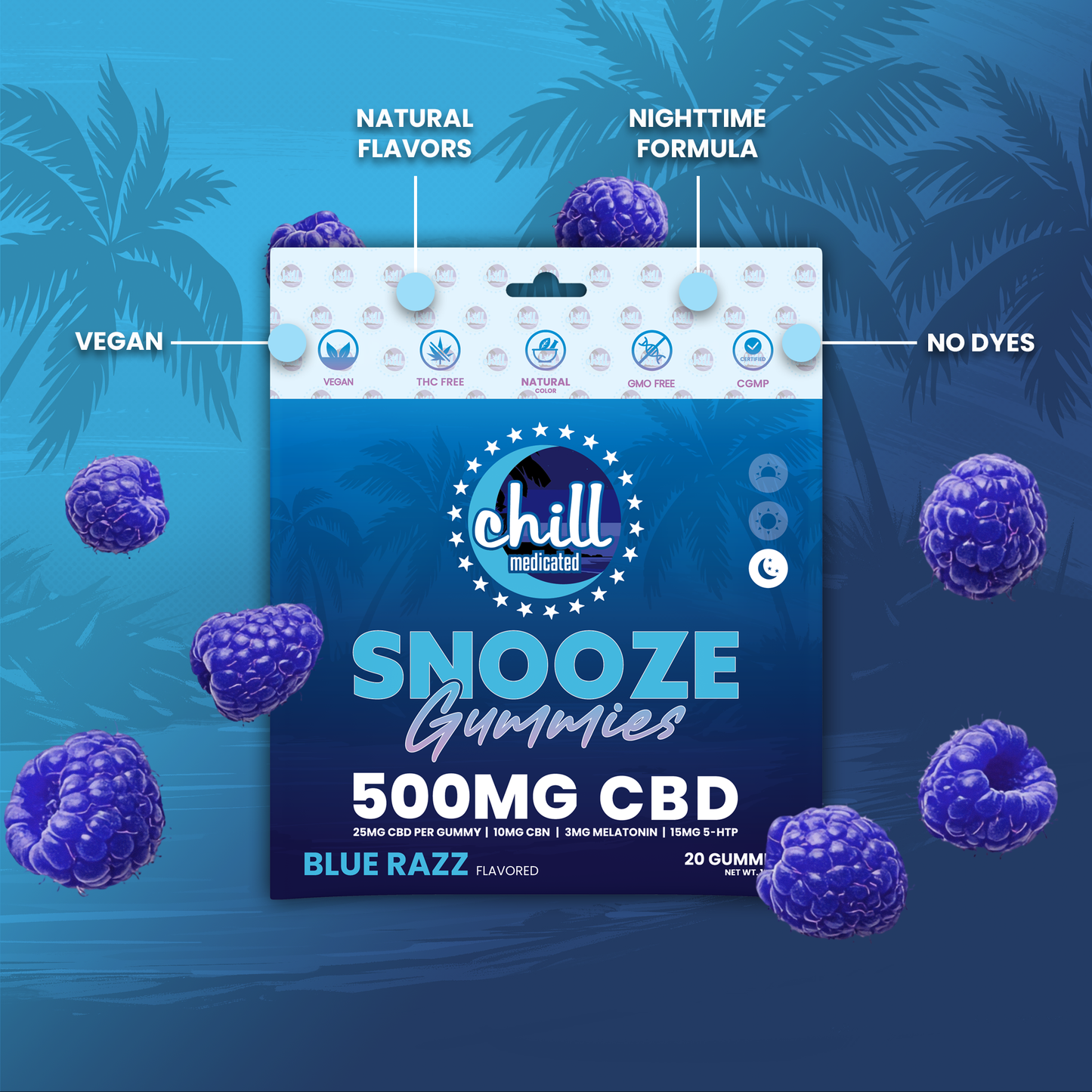 Blue Razz Gummies | 700mg CBD+CBN | Evening