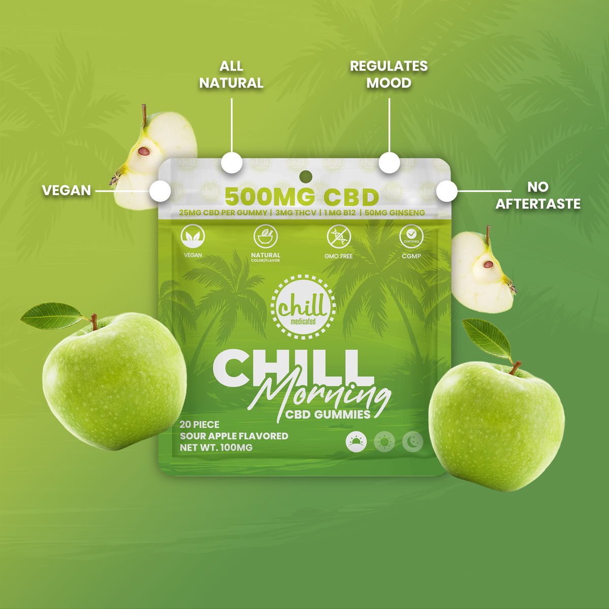 Green Apple Gummies | 500mg CBD | Morning Hover