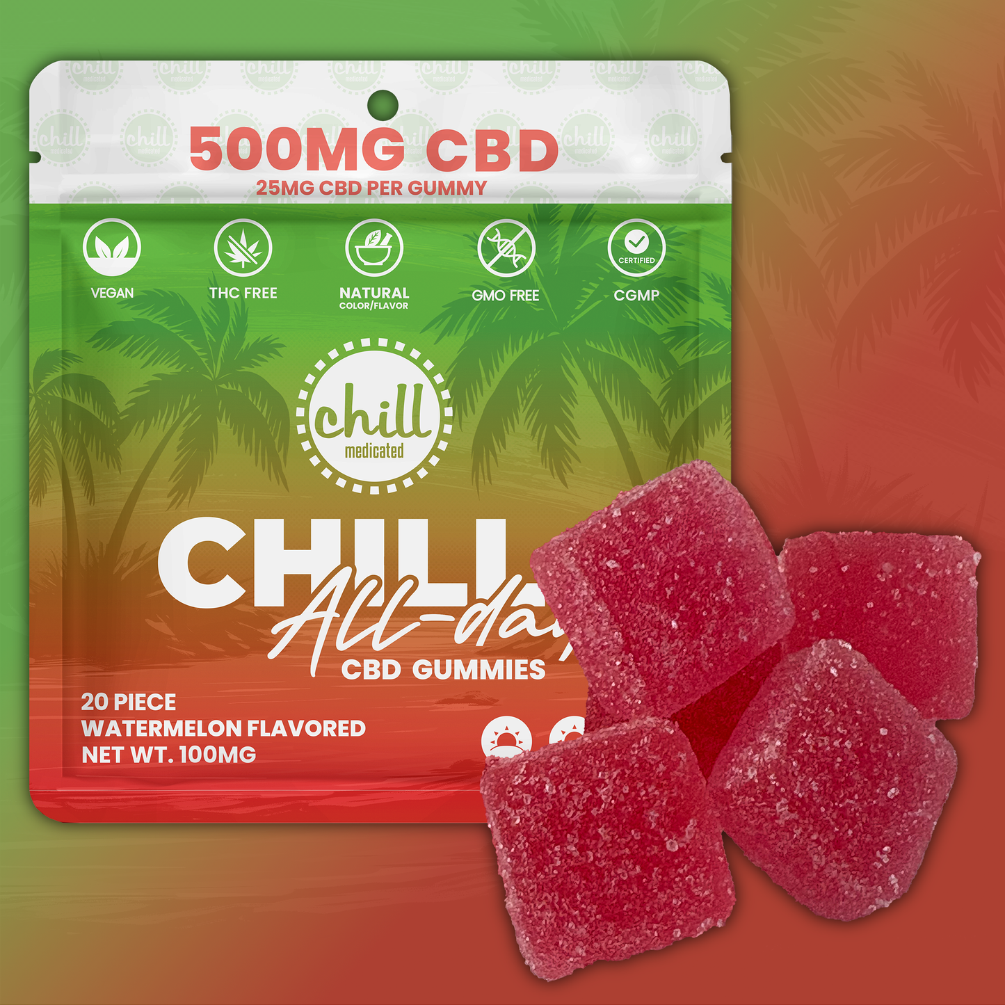 Watermelon CBD Gummies | 500mg | All-Day