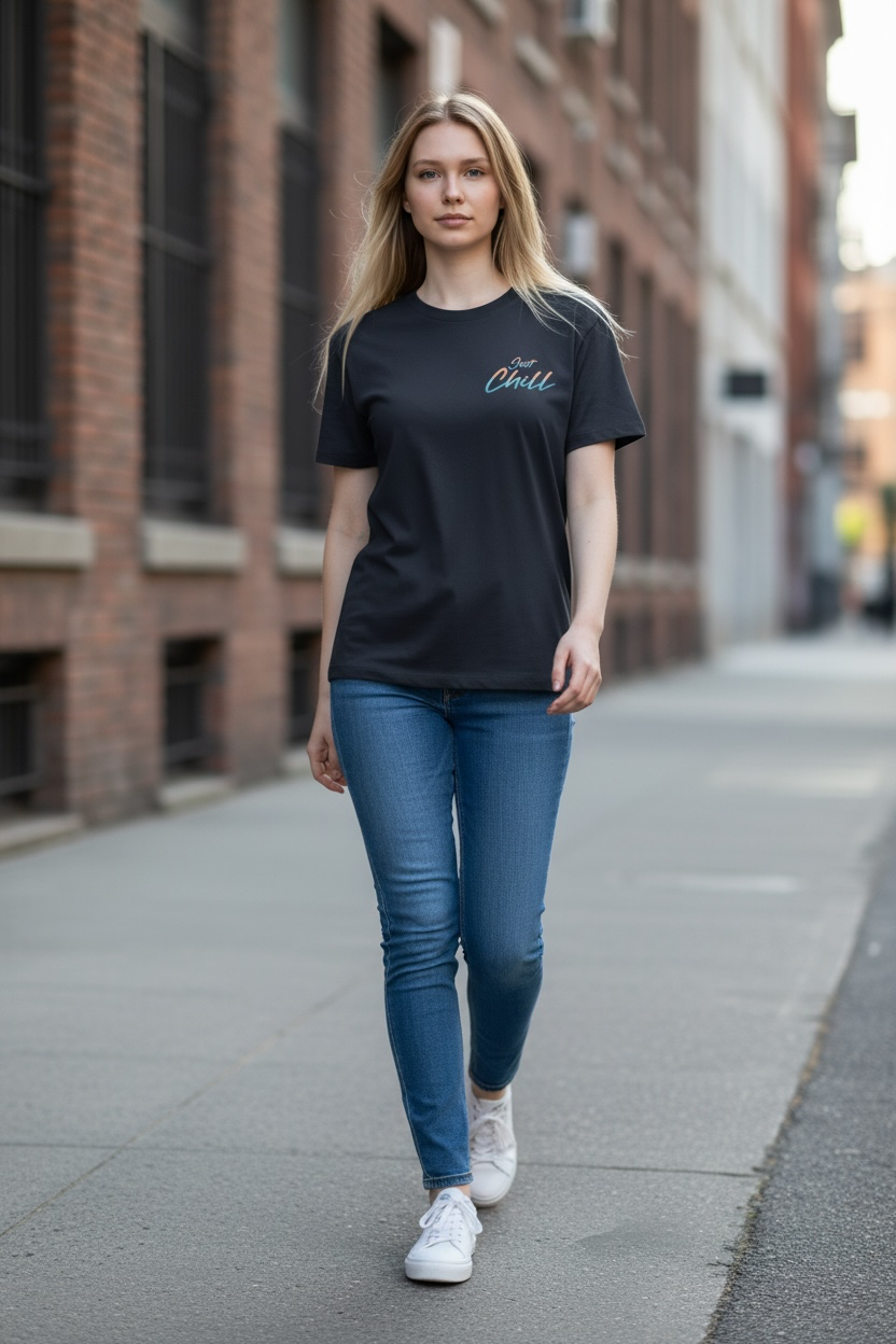 Just Chill T-shirt - Black - Female model front