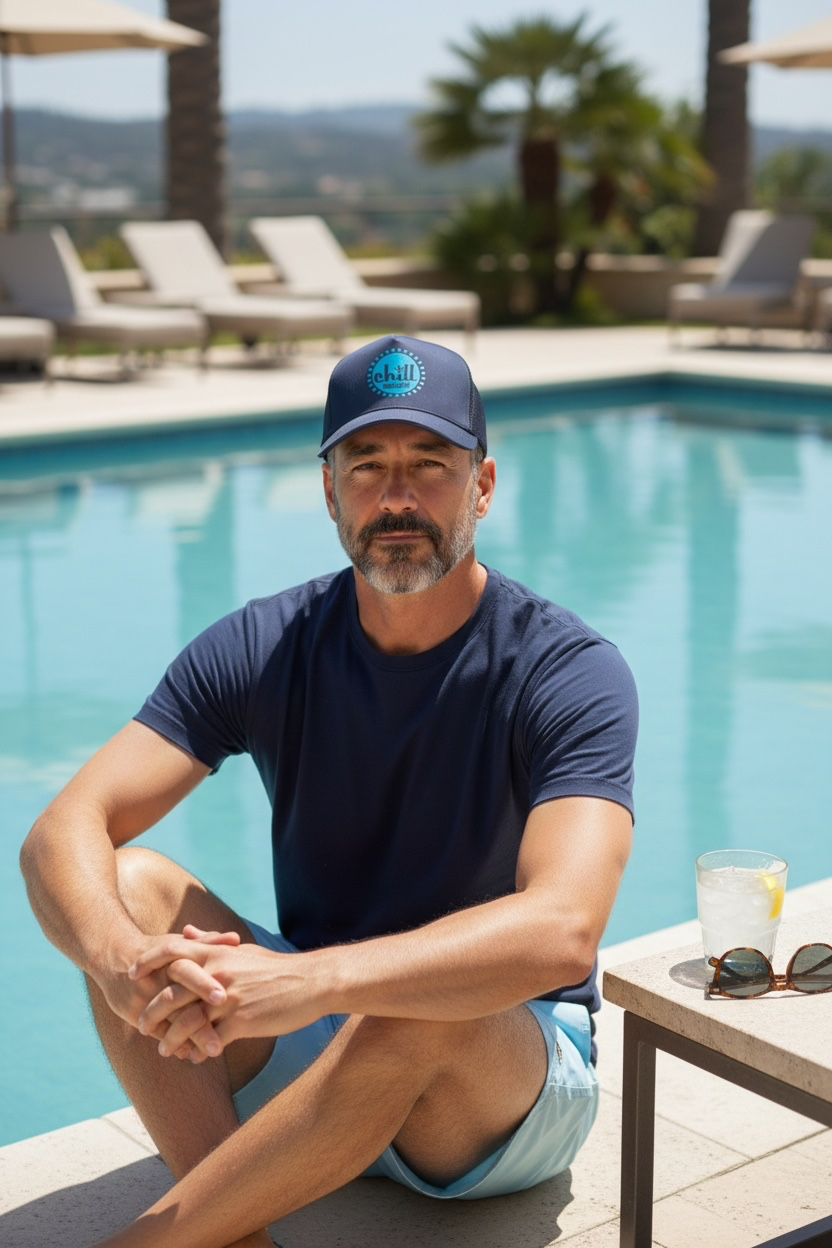Chill Logo Trucker Hat - Male model